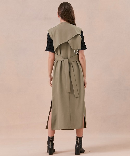 PUBLIC TOKYO（パブリックトウキョウ）の「バッククロスワンピジレ/トレンチライクワンピース（ワンピース・レディース・カーキ/ブラック・FREE）」の8枚目の写真
