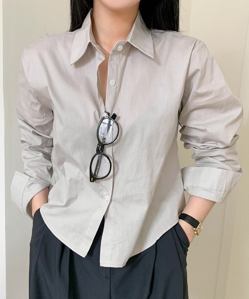 BEIDELLI（ベイデリー）の「[BELLIDE MADE] コットンスムージーセミクロップシャツ（シャツ/ブラウス・レディース・ピンク/グレー・FREE）」の2枚目の写真