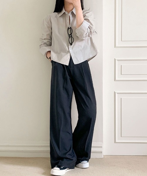 BEIDELLI（ベイデリー）の「[BELLIDE MADE] コットンスムージーセミクロップシャツ（シャツ/ブラウス・レディース・ピンク/グレー・FREE）」の5枚目の写真