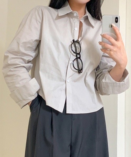 BEIDELLI（ベイデリー）の「[BELLIDE MADE] コットンスムージーセミクロップシャツ（シャツ/ブラウス・レディース・ピンク/グレー・FREE）」の8枚目の写真