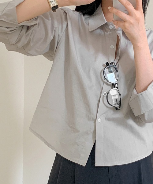 BEIDELLI（ベイデリー）の「[BELLIDE MADE] コットンスムージーセミクロップシャツ（シャツ/ブラウス・レディース・ピンク/グレー・FREE）」の3枚目の写真