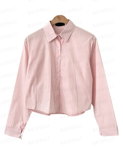 BEIDELLI（ベイデリー）の「[BELLIDE MADE] コットンスムージーセミクロップシャツ（シャツ/ブラウス・レディース・ピンク/グレー・FREE）」の15枚目の写真