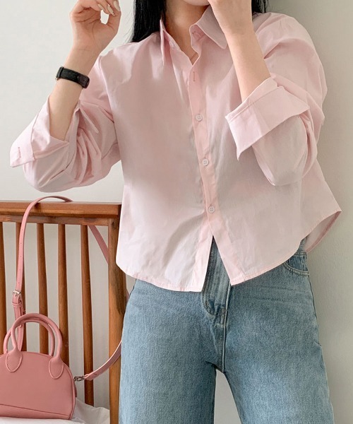 BEIDELLI（ベイデリー）の「[BELLIDE MADE] コットンスムージーセミクロップシャツ（シャツ/ブラウス・レディース・ピンク/グレー・FREE）」の18枚目の写真