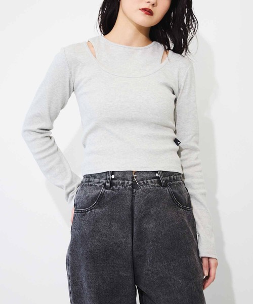 ANLIBERTY ANAP(アンリバティアナップ)の「イヤード風デザインリブプルオーバー(Tシャツ/カットソー・レディース・グレー/ブラック/ホワイト・S/M)」の1枚目の写真