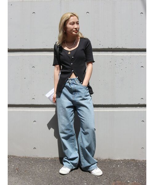 Ungrid（アングリッド）の「オーガニックコットンテレコハーフスリーブカーデ（カーディガン/ボレロ・レディース・ピンク/アイボリー/ブラック・FREE）」の6枚目の写真