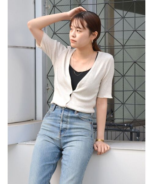 Ungrid（アングリッド）の「オーガニックコットンテレコハーフスリーブカーデ（カーディガン/ボレロ・レディース・ピンク/アイボリー/ブラック・FREE）」の7枚目の写真