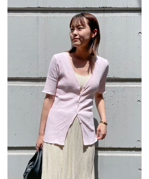 Ungrid（アングリッド）の「オーガニックコットンテレコハーフスリーブカーデ（カーディガン/ボレロ・レディース・ピンク/アイボリー/ブラック・FREE）」の10枚目の写真