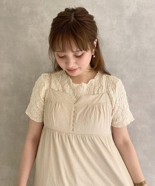 Tシャツ・カットソー DRYROSE FLOWER LAYERED TOP ハーフシャビーレーストップ2（Tシャツ/カットソー）｜flower
