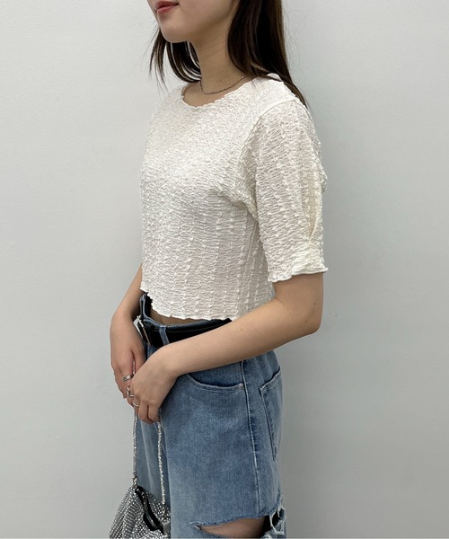 EPIMI E'PIMMY（エピミエピミー）の「２WayジャガードTシャツ（Tシャツ/カットソー・レディース・ブラック/アイボリー/ホワイト系/ブラック系・MEDIUM）」の5枚目の写真