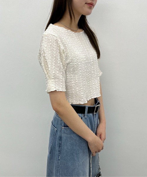 EPIMI E'PIMMY（エピミエピミー）の「２WayジャガードTシャツ（Tシャツ/カットソー・レディース・ブラック/アイボリー/ホワイト系/ブラック系・MEDIUM）」の19枚目の写真