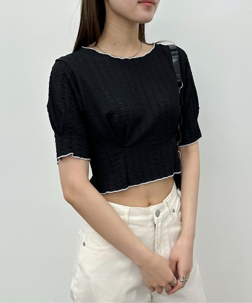 EPIMI E'PIMMY（エピミエピミー）の「２WayジャガードTシャツ（Tシャツ/カットソー・レディース・ブラック/アイボリー/ホワイト系/ブラック系・MEDIUM）」の18枚目の写真