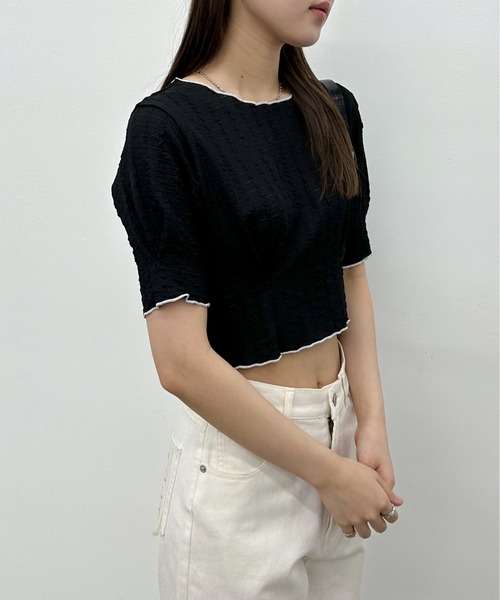 EPIMI E'PIMMY（エピミエピミー）の「２WayジャガードTシャツ（Tシャツ/カットソー・レディース・ブラック/アイボリー/ホワイト系/ブラック系・MEDIUM）」の21枚目の写真