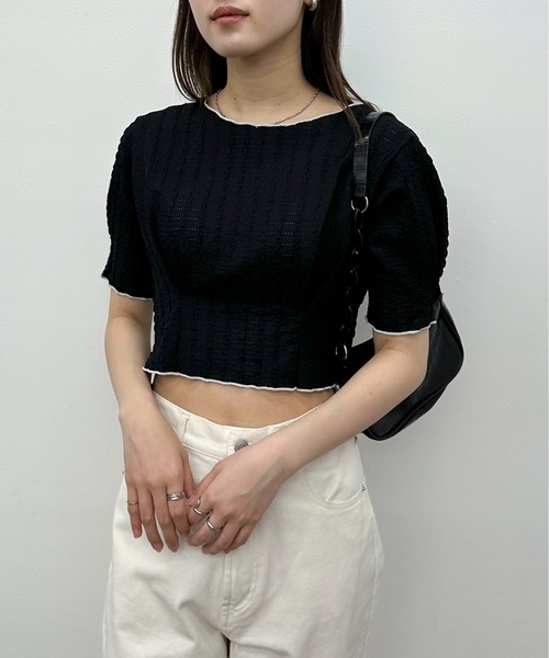 EPIMI E'PIMMY（エピミエピミー）の「２WayジャガードTシャツ（Tシャツ/カットソー・レディース・ブラック/アイボリー/ホワイト系/ブラック系・MEDIUM）」の6枚目の写真