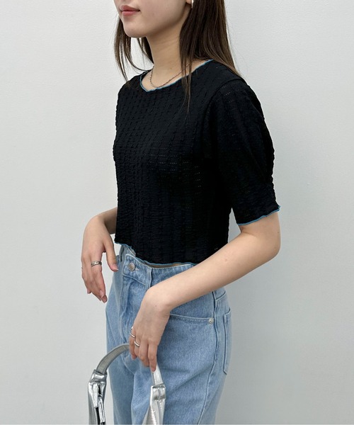 EPIMI E'PIMMY（エピミエピミー）の「２WayジャガードTシャツ（Tシャツ/カットソー・レディース・ブラック/アイボリー/ホワイト系/ブラック系・MEDIUM）」の8枚目の写真
