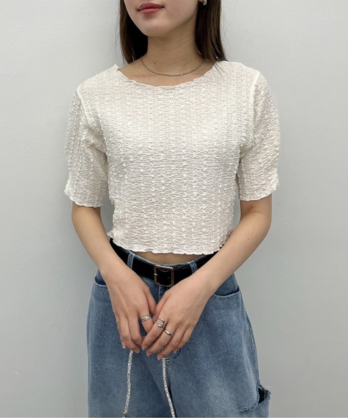 EPIMI E'PIMMY（エピミエピミー）の「２WayジャガードTシャツ（Tシャツ/カットソー・レディース・ブラック/アイボリー/ホワイト系/ブラック系・MEDIUM）」の13枚目の写真