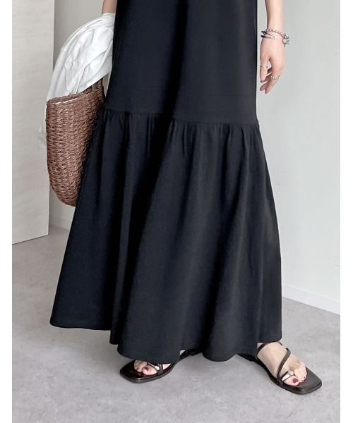 低身長/高身長サイズ有]コットンノースリーブティアードワンピース