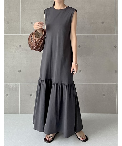 Re:EDIT（リエディ）の「[低身長/高身長サイズ有]コットンノースリーブティアードワンピース（ワンピース・レディース・ブラック/ネイビー/モカ/ブラウン/チャコールグレー・SHORT/MEDIUM/TALL/LARGE）」の14枚目の写真