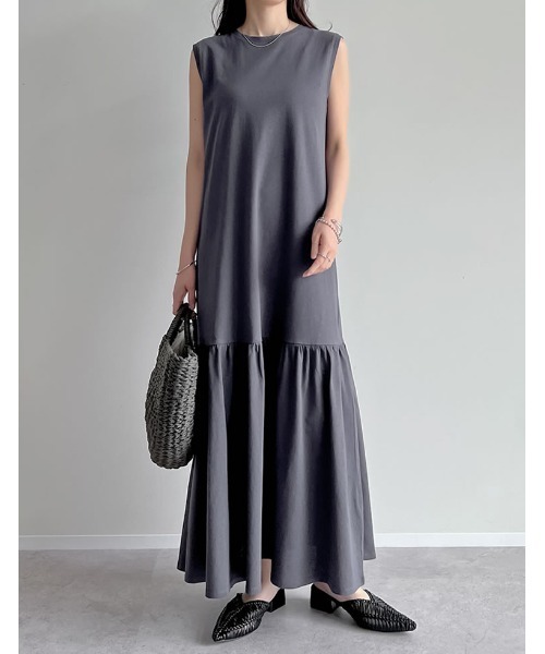 低身長/高身長サイズ有]コットンノースリーブティアードワンピース