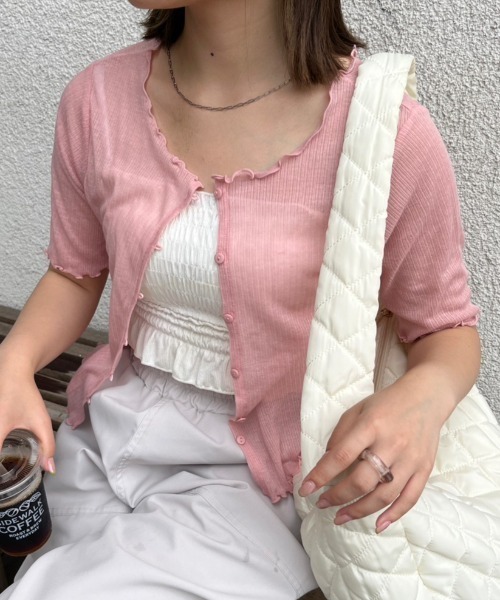 nemne store(ネンネストア)の「前後2wayシアーテレコカーディガン(カーディガン/ボレロ・レディース・ブルー/アイボリー/ピンク・フリー)」の3枚目の写真