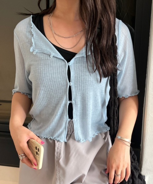 nemne store(ネンネストア)の「前後2wayシアーテレコカーディガン(カーディガン/ボレロ・レディース・ブルー/アイボリー/ピンク・フリー)」の2枚目の写真