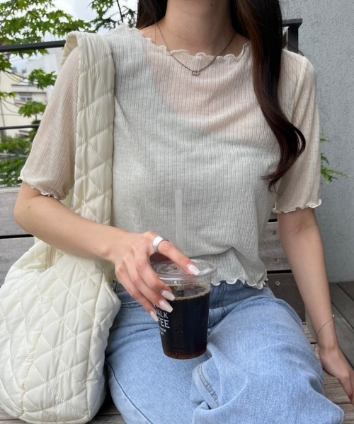 nemne store(ネンネストア)の「前後2wayシアーテレコカーディガン(カーディガン/ボレロ・レディース・ブルー/アイボリー/ピンク・フリー)」の1枚目の写真
