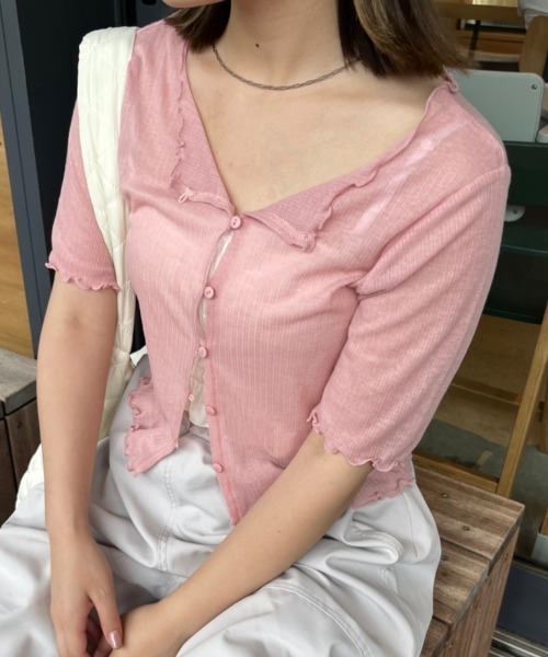 nemne store(ネンネストア)の「前後2wayシアーテレコカーディガン(カーディガン/ボレロ・レディース・ブルー/アイボリー/ピンク・フリー)」の4枚目の写真
