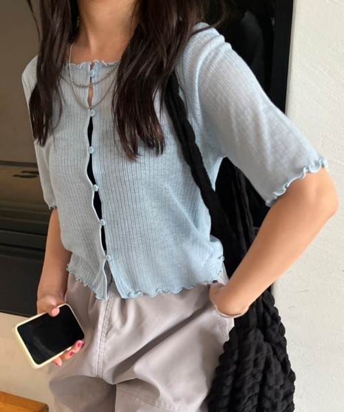 nemne store(ネンネストア)の「前後2wayシアーテレコカーディガン(カーディガン/ボレロ・レディース・ブルー/アイボリー/ピンク・フリー)」の5枚目の写真