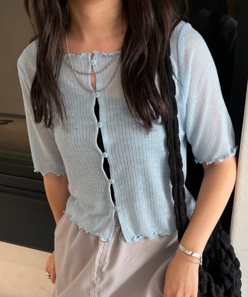 nemne store(ネンネストア)の「前後2wayシアーテレコカーディガン(カーディガン/ボレロ・レディース・ブルー/アイボリー/ピンク・フリー)」の16枚目の写真