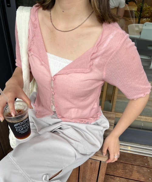 nemne store(ネンネストア)の「前後2wayシアーテレコカーディガン(カーディガン/ボレロ・レディース・ブルー/アイボリー/ピンク・フリー)」の10枚目の写真
