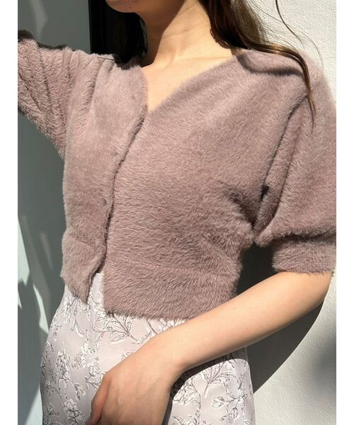 MERCURYDUO（マーキュリーデュオ）の「2WAYキーネックミニシャギーコンパクトカーディガン（カーディガン/ボレロ・レディース・アイボリー/ラベンダー/ライトグレー/ブラウン/ピンク/オレンジ・FREE）」の3枚目の写真