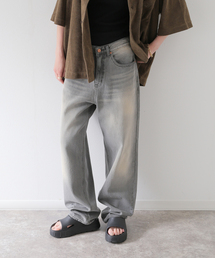 ウォッシュ ワイドデニムパンツ