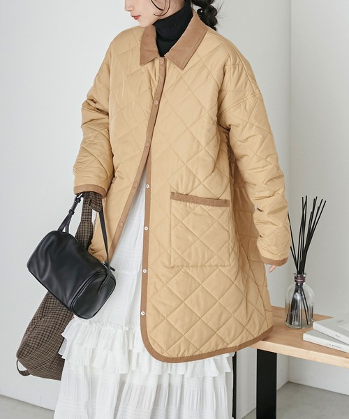 forksy.】コーデュロイパイピング キルティングミドルジャケット