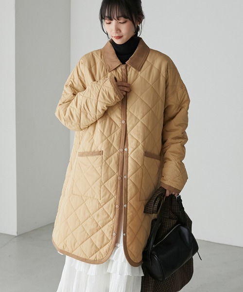 forksy.】コーデュロイパイピング キルティングミドルジャケット