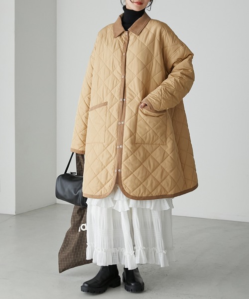 forksy.（フォルクシー）の「【forksy.】コーデュロイパイピング キルティングミドルジャケット（その他アウター・レディース・チェック/カーキ/ベージュ/ブラック・FREE）」の9枚目の写真