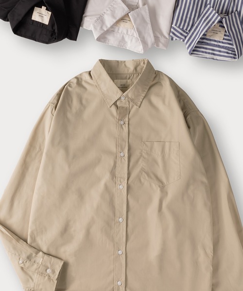 SlashDate（スラッシュデイト）の「ブロードレギュラーカラーシャツ/無地＆ストライプ/リラックスフィット（シャツ/ブラウス・メンズ・ブルー/チャコールグレー/ブラック/ベージュ/ホワイト・L/M/XL）」の4枚目の写真