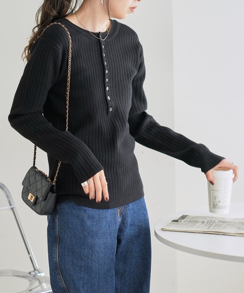 セール】【WEB限定】リブ2WAY多釦プルオーバー（ニット/セーター
