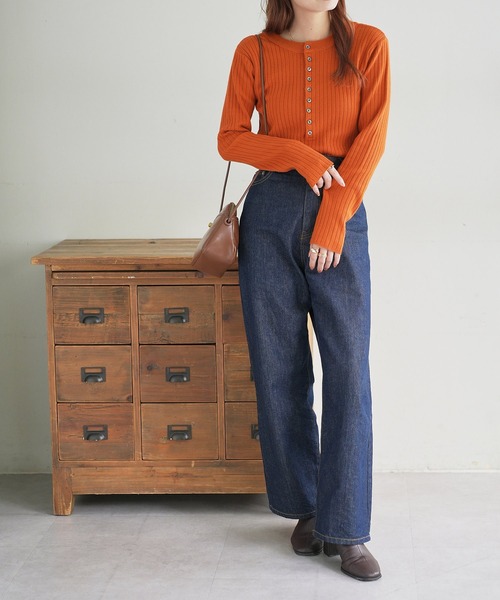 DISCOAT(ディスコート)の「【WEB限定】リブ2WAY多釦プルオーバー(ニット/セーター・レディース・ブラック/グレー/オレンジ/ブルー/アイボリー/ホワイト系その他/グリーン系その他/ネイビー/ブラウン/ブラック×ホワイト・FREE)」の18枚目の写真