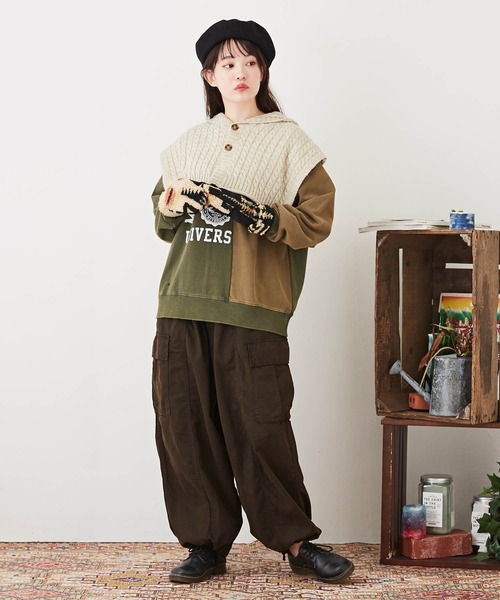 CUBE SUGAR（キューブシュガー）の「アンティークニットバラクラバケープ（ネックウォーマー/スヌード・レディース・グリーン/チャコールグレー/ピンク/ナチュラル・M）」の5枚目の写真