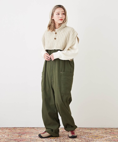 CUBE SUGAR（キューブシュガー）の「アンティークニットバラクラバケープ（ネックウォーマー/スヌード・レディース・グリーン/チャコールグレー/ピンク/ナチュラル・M）」の6枚目の写真