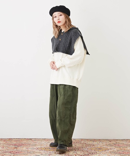 CUBE SUGAR（キューブシュガー）の「アンティークニットバラクラバケープ（ネックウォーマー/スヌード・レディース・グリーン/チャコールグレー/ピンク/ナチュラル・M）」の7枚目の写真