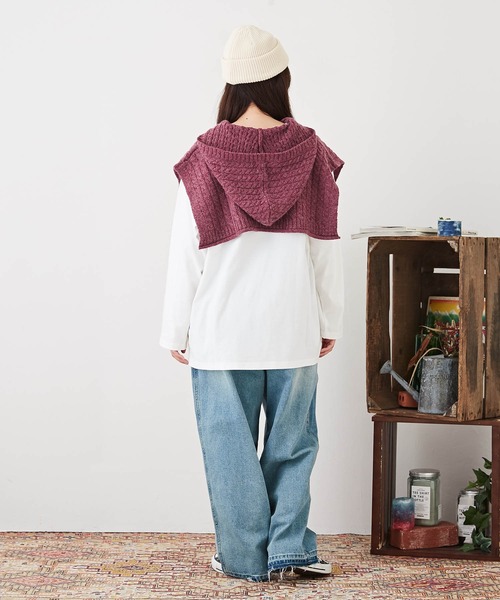 CUBE SUGAR（キューブシュガー）の「アンティークニットバラクラバケープ（ネックウォーマー/スヌード・レディース・グリーン/チャコールグレー/ピンク/ナチュラル・M）」の10枚目の写真