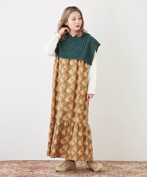 CUBE SUGAR（キューブシュガー）の「アンティークニットバラクラバケープ（ネックウォーマー/スヌード・レディース・グリーン/チャコールグレー/ピンク/ナチュラル・M）」の11枚目の写真