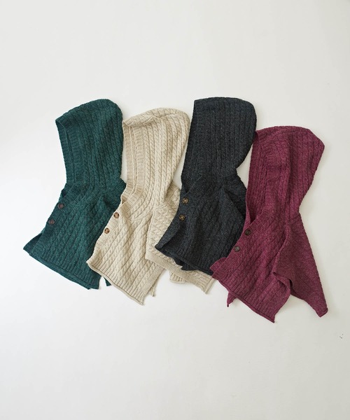 CUBE SUGAR（キューブシュガー）の「アンティークニットバラクラバケープ（ネックウォーマー/スヌード・レディース・グリーン/チャコールグレー/ピンク/ナチュラル・M）」の18枚目の写真