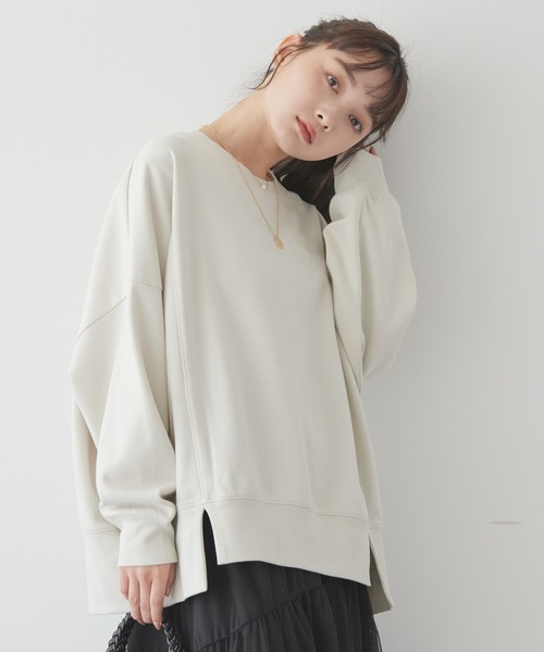 【定価1.7万】ビリティス Bilitis BON CHIC TRES FACILE *カットソープルオーバー*36綿白リボンブローチ付(25-2505-171)【01F52】 セール】切替ワイドポンチプルオーバー（Tシャツ/カットソー