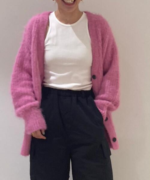 CITEN（シテン）の「＜CITEN＞シャギー ニット カーディガン（カーディガン/ボレロ・レディース・コバルトブルー/ピンク/ダークグレー/オフホワイト・FREE）」の7枚目の写真