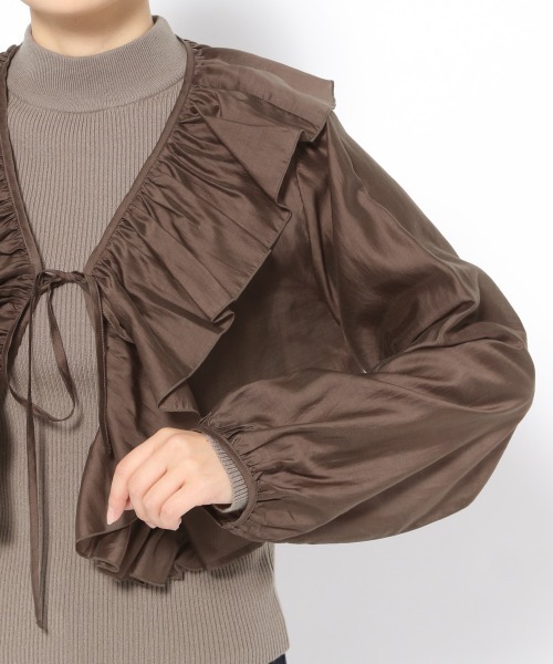 mysty woman(ミスティウーマン)の「プチハイニットブラウスSET 992627(シャツ/ブラウス・レディース・オフホワイト/ブラウン・FREE)」の11枚目の写真