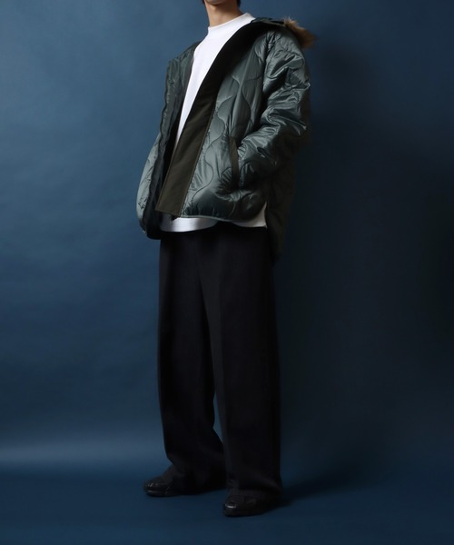 【セール】Quilting Fly front Huudie Jacket/キルティング 比翼仕立て ファー付き フード ジャケット（ミリタリージャケット）｜ANPAS（アンパス）