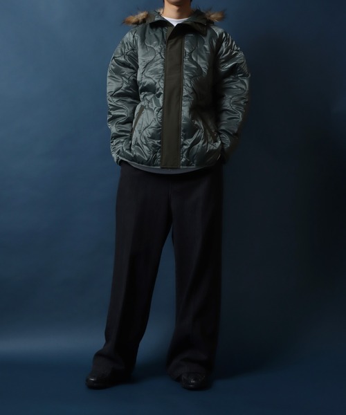 【セール】Quilting Fly front Huudie Jacket/キルティング 比翼仕立て ファー付き フード ジャケット（ミリタリージャケット）｜ANPAS（アンパス）