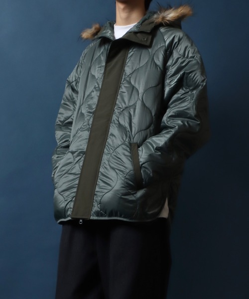 【セール】Quilting Fly front Huudie Jacket/キルティング 比翼仕立て ファー付き フード ジャケット（ミリタリージャケット）｜ANPAS（アンパス）