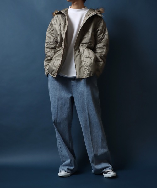 【セール】Quilting Fly front Huudie Jacket/キルティング 比翼仕立て ファー付き フード ジャケット（ミリタリージャケット）｜ANPAS（アンパス）